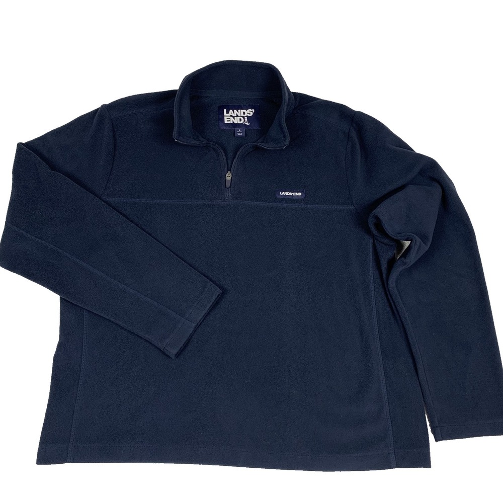 Lands' End 1/4 Zip Fleece Pullover Mens Large Blue Outdoor Casual Sweater L